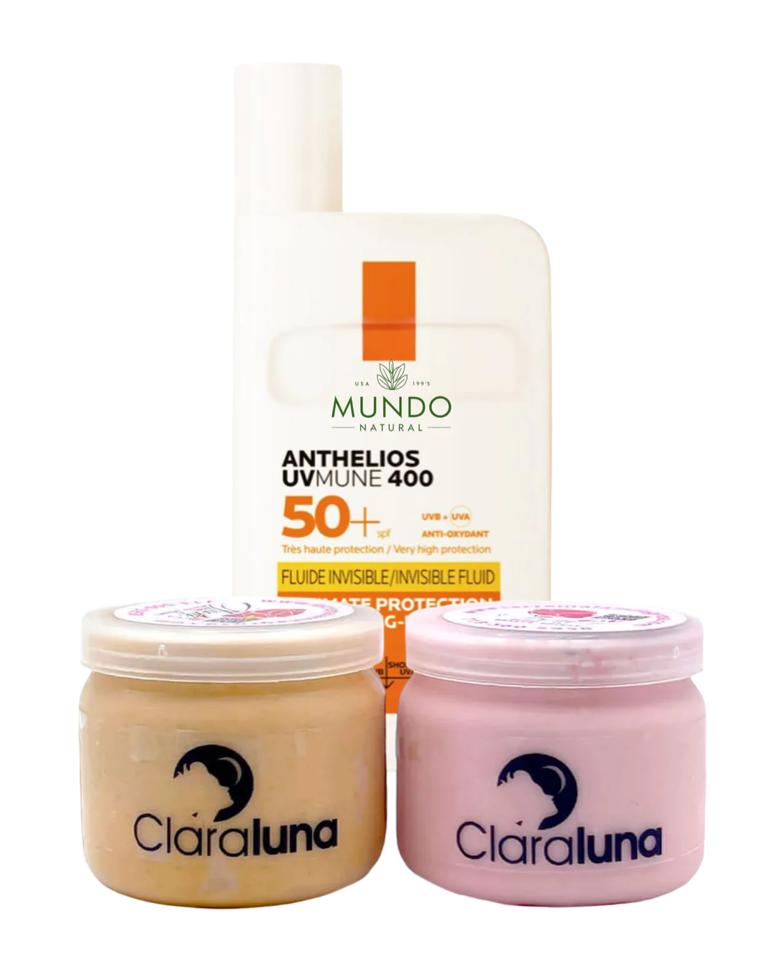 ClaraLuna crema facial dia y noche + Protector solar para rostro FPS 50 liquido