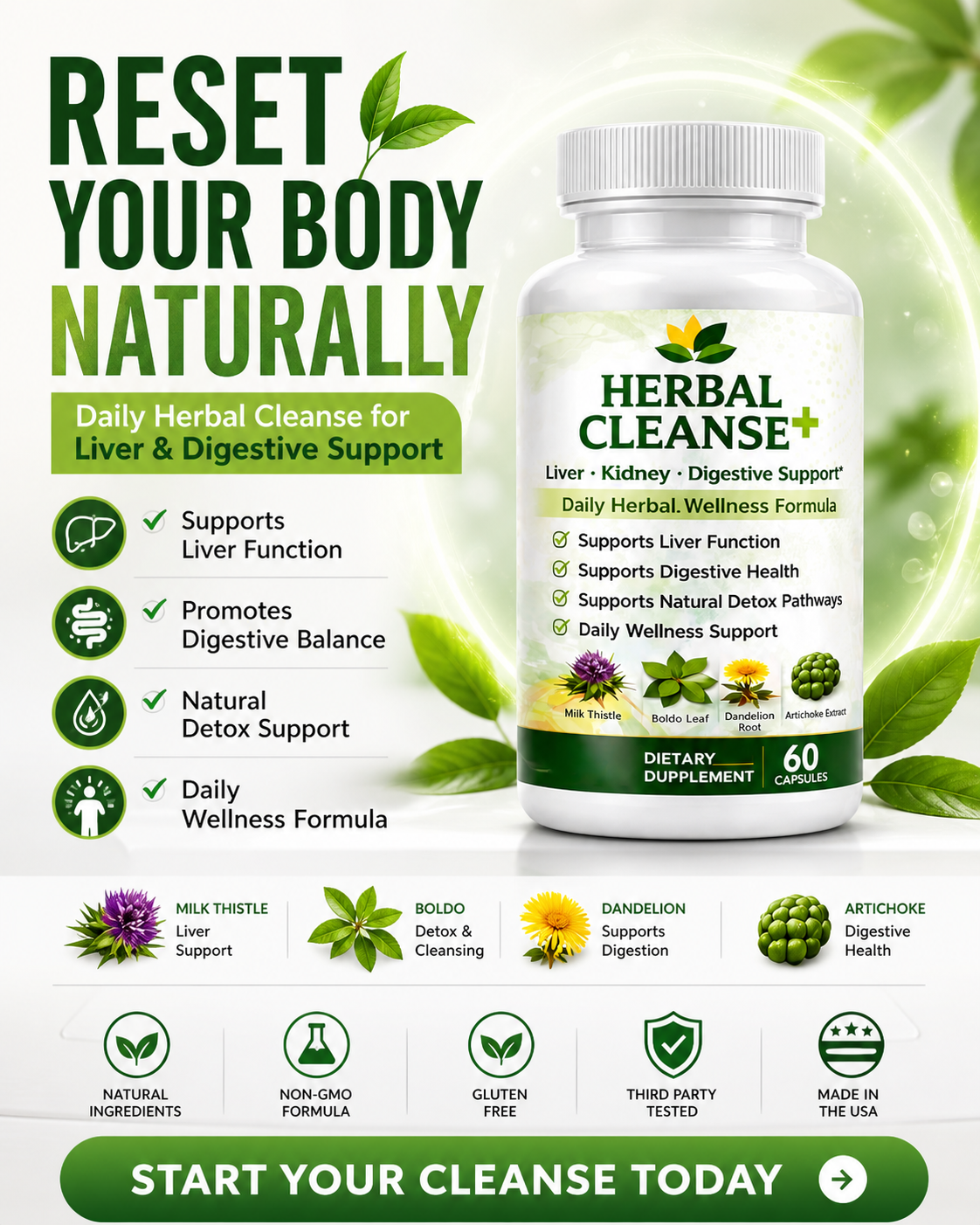 Herbal Cleanse+ | Soporte Digestivo, Hepático y Bienestar Diario | Fórmula Herbal