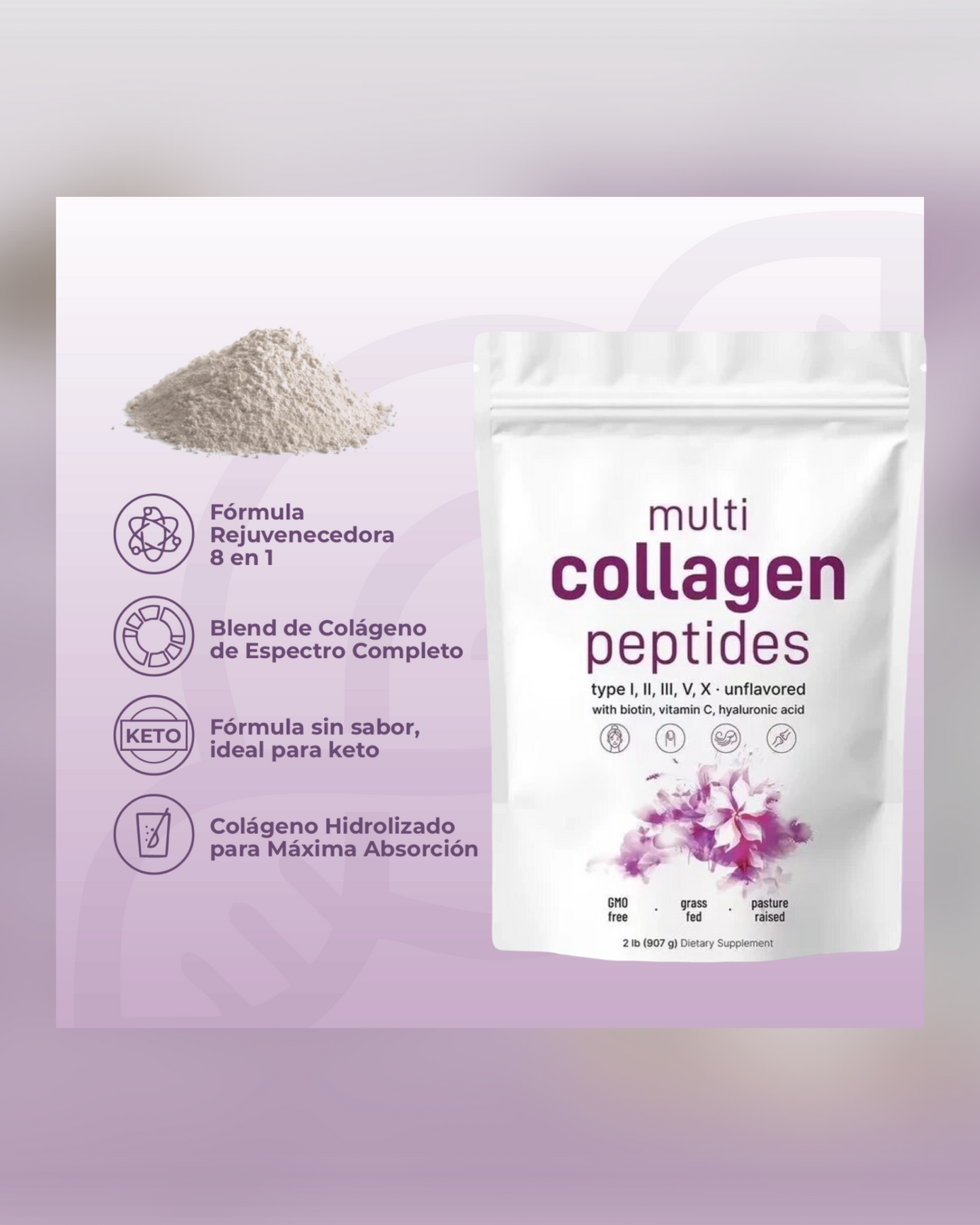 Colageno Múltiple de Micro Ingredients - Multi Collagen Peptides 1lb