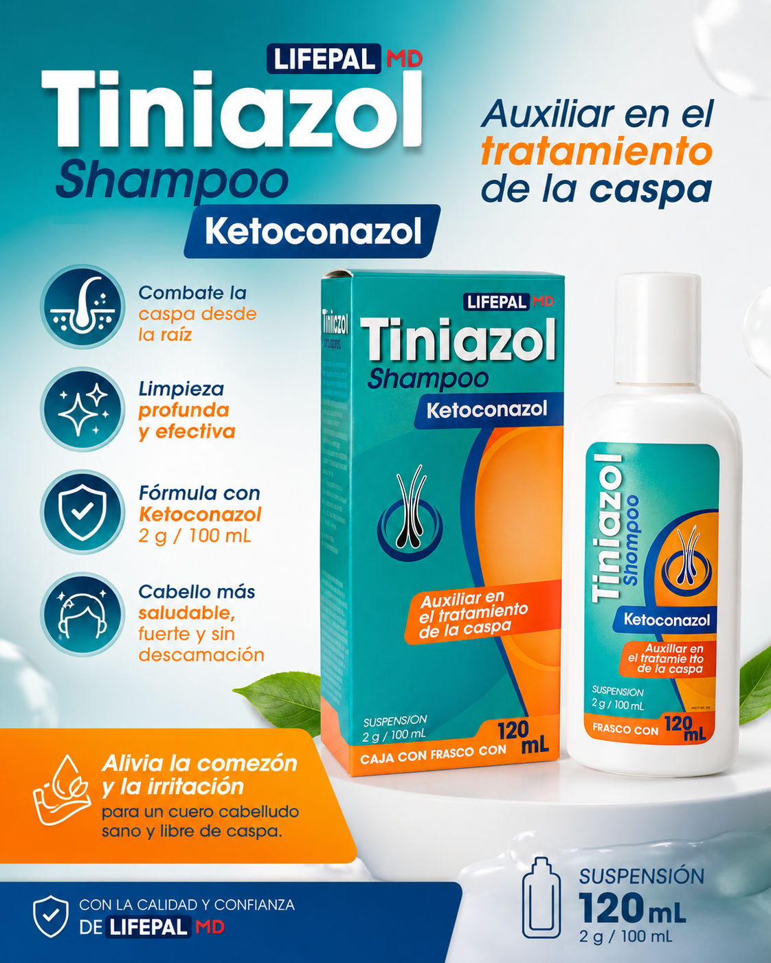Shampoo Tiniazol - caspa, dermatitis y seborreica.
