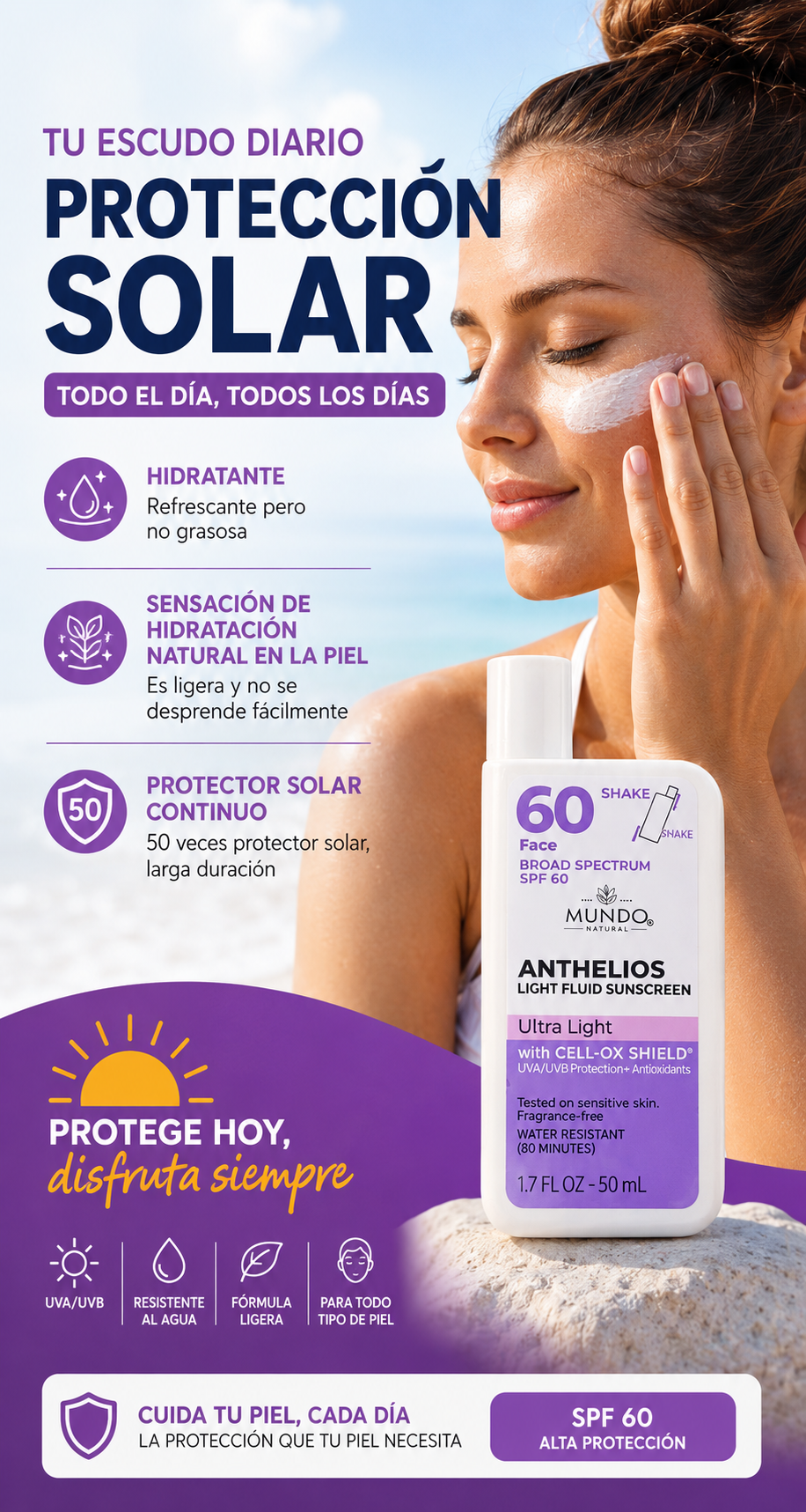 Bloqueador solar para rostro 60 FPS liquido - Linea Premium