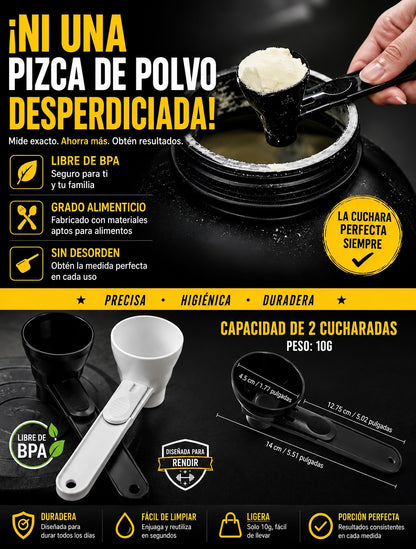 Cuchara medidora premium para proteína en polvo, suplementos y café | 2 Cucharas de grado alimenticio libre de BPA