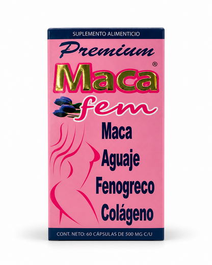 Premium Maca Fem con Aguaje, Fenogreco y Colágeno | 60 Cápsulas
