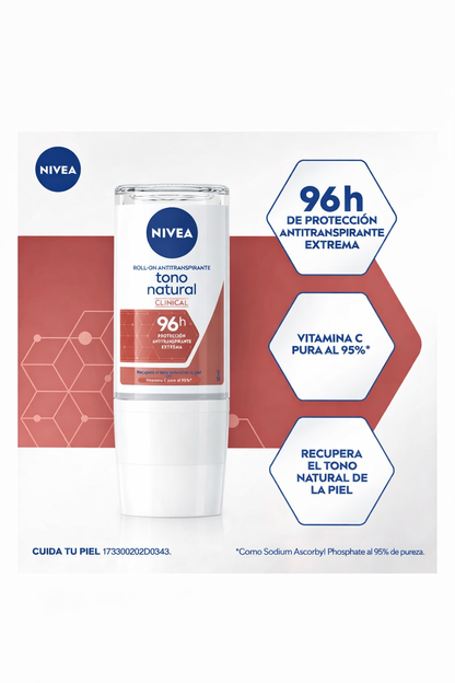 NIVEA TONO NATURAL CLINICAL ANTITRANSPIRANTE EN ROLL ON 50ML