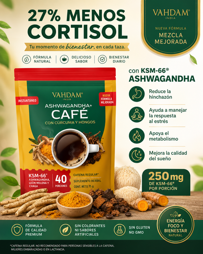 Ashwagandha Coffee con KSM-66, Cúrcuma y Hongos – Energía Natural | 40 Porciones (100g)u