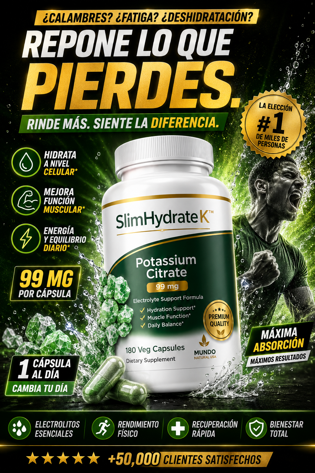 SlimHydrate Potasio Citrate 99mg – Electrolyte Support Formula | 180 Veg Capsules