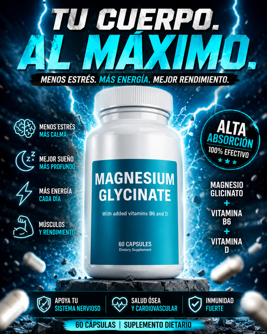 Magnesium Glycinate con Vitaminas B6 y D – Soporte Muscular y Bienestar | 60 Cápsulas