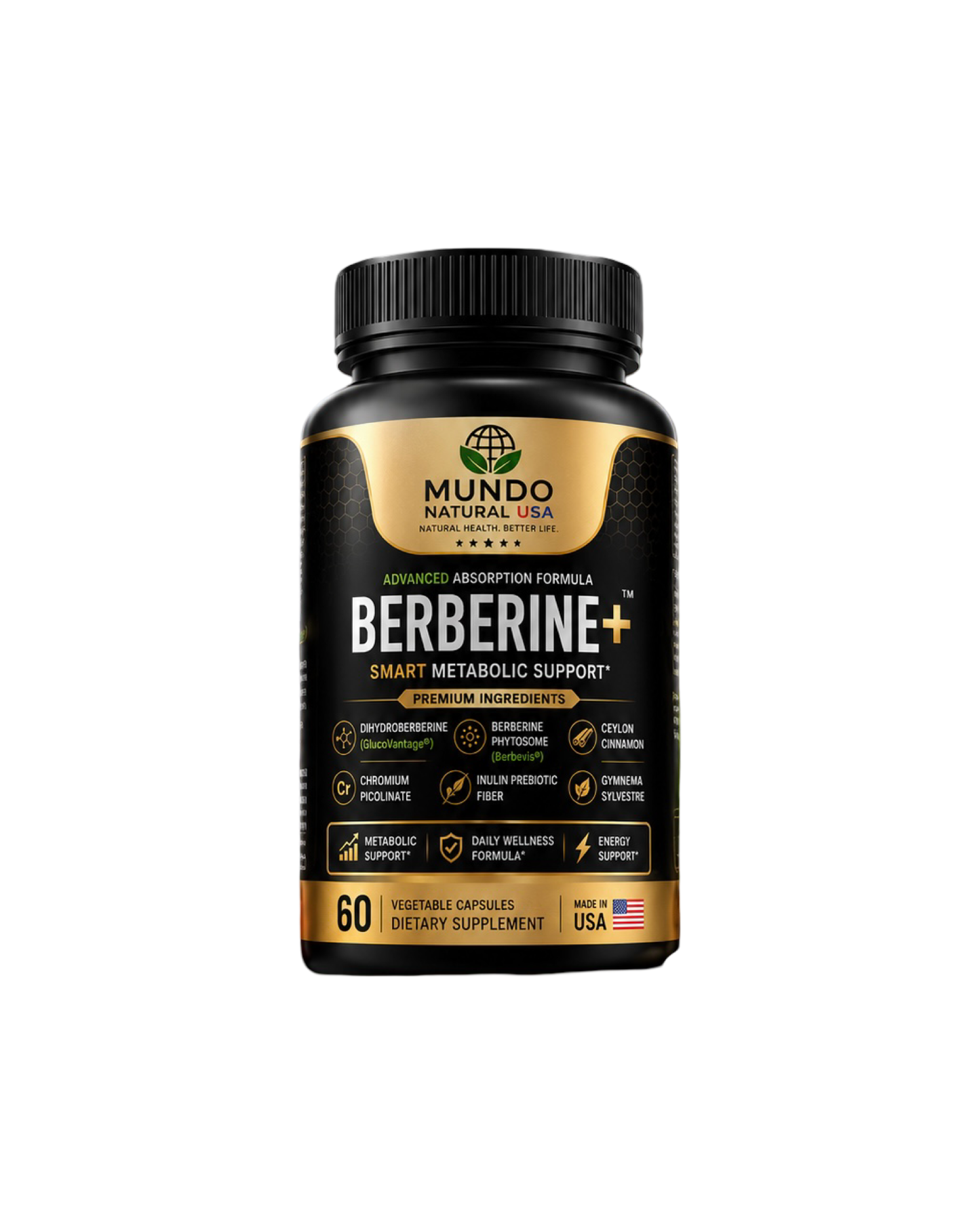 Mundo Natural USA Berberine+ GLP| Advanced Metabolic Support Formula | 60 Capsules