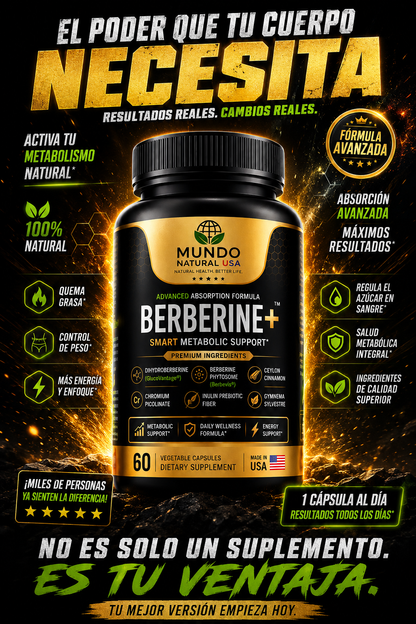 Mundo Natural USA Berberine+ GLP| Advanced Metabolic Support Formula | 60 Capsules