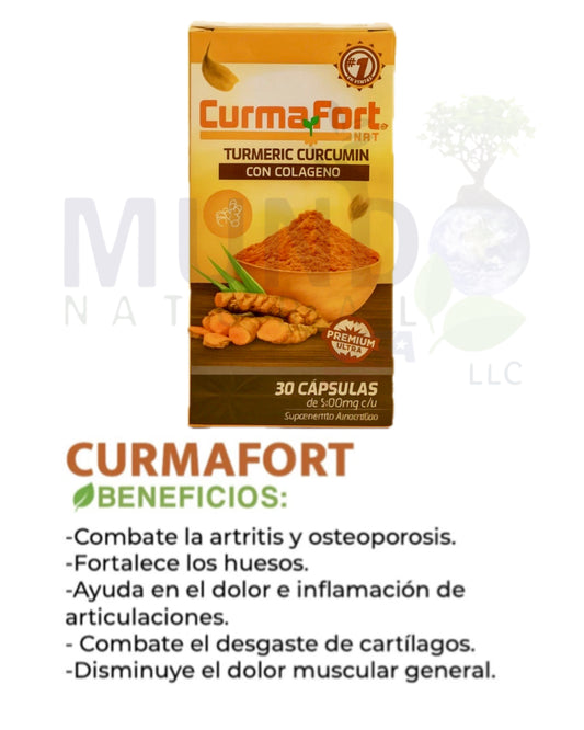CurmaFort Nat Turmeric Curcumin con Colágeno - Alivio del dolor articular y muscular - 30 cápsulas