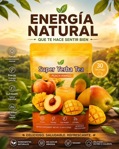 Durazno🍑 y Mango🥭 Tea- Te Super Yerba Tea Peach Mango | Tropical Herbal Tea Drink Mix | 30 Servings