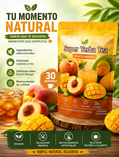 Durazno🍑 y Mango🥭 Tea- Te Super Yerba Tea Peach Mango | Tropical Herbal Tea Drink Mix | 30 Servings