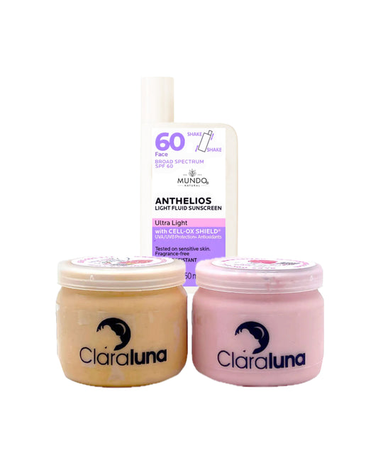 ClaraLuna crema facial dia y noche + Protector solar para rostro FPS 50 liquido