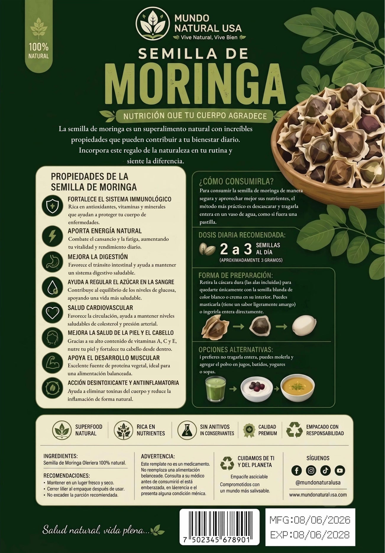 Semilla de Moringa Oleifera | Orgánica