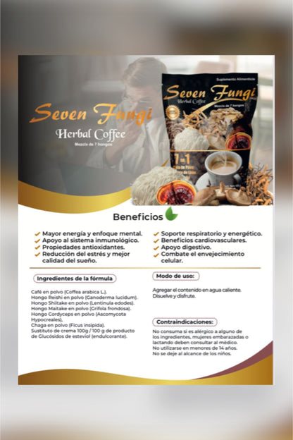 Seven Fungi Herbal Coffee con 20 Bolsitas