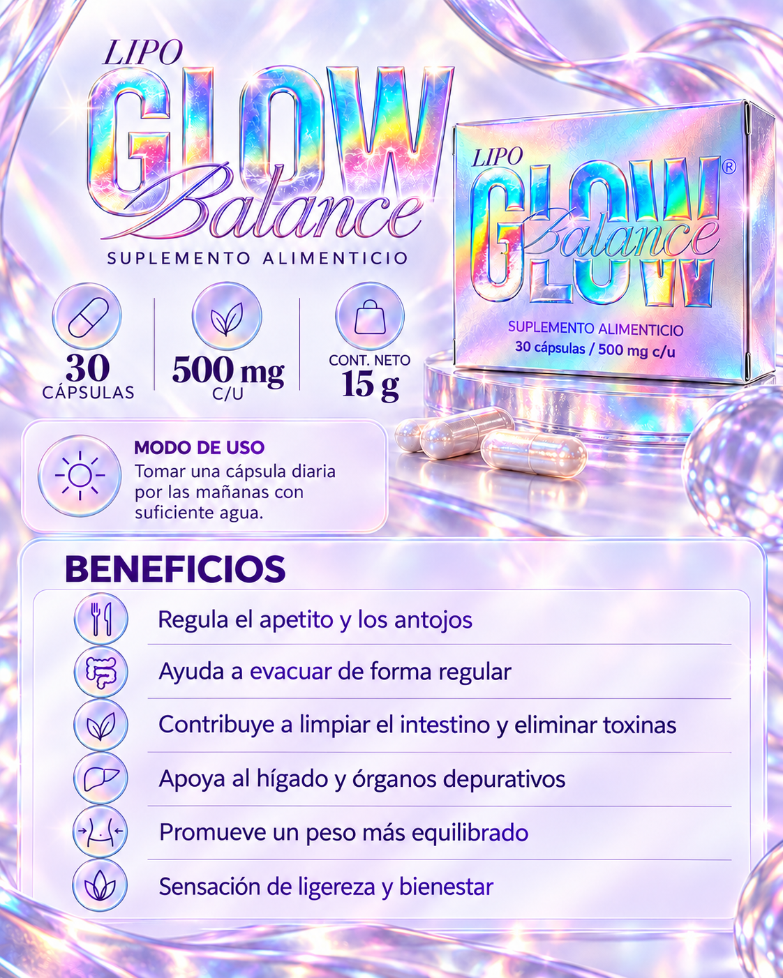 GLOW Balance | Suplemento alimenticio, 30 cápsulas