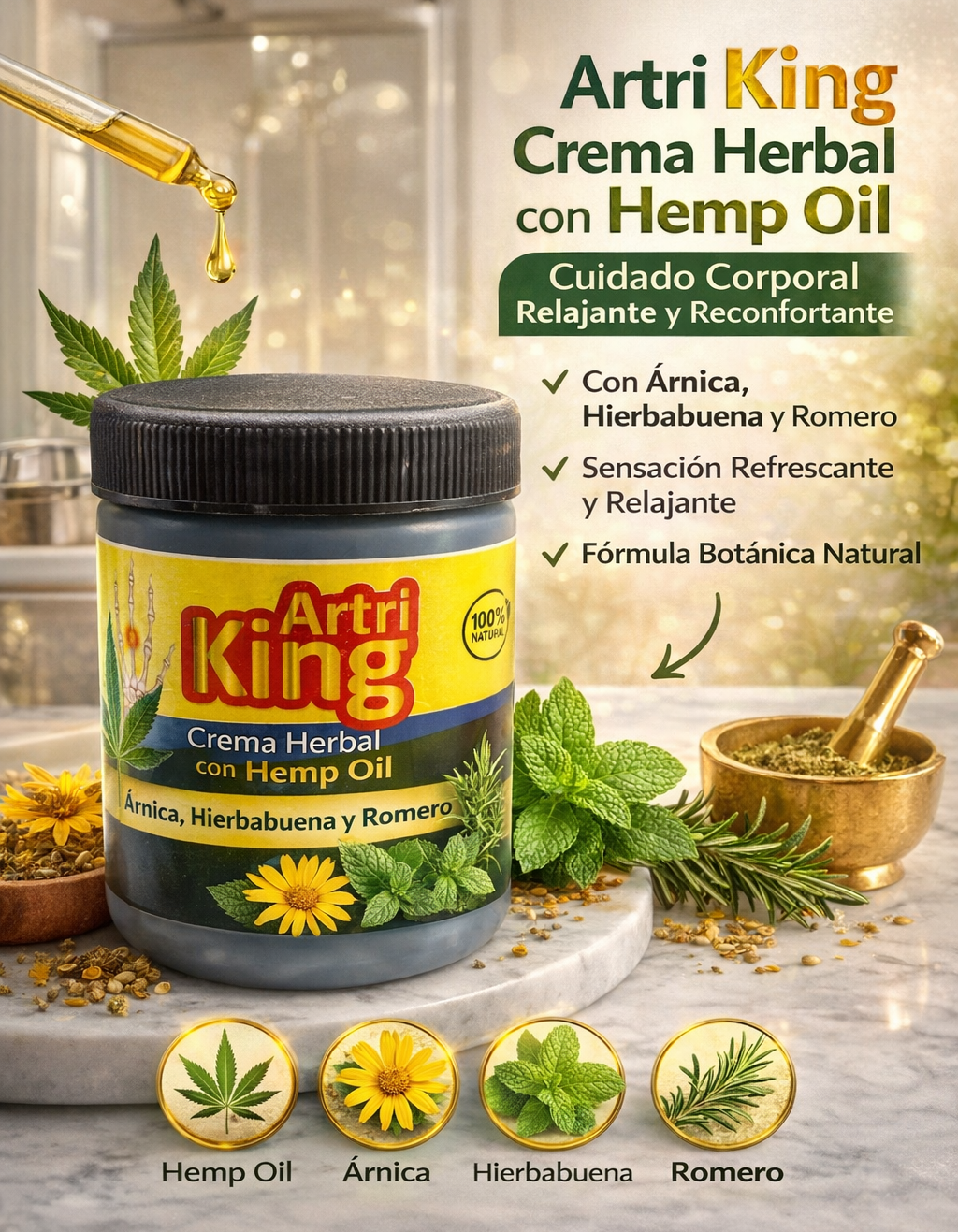 Artri King Crema Herbal con Hemp Oil | Cuidado Corporal Relajante y Reconfortante