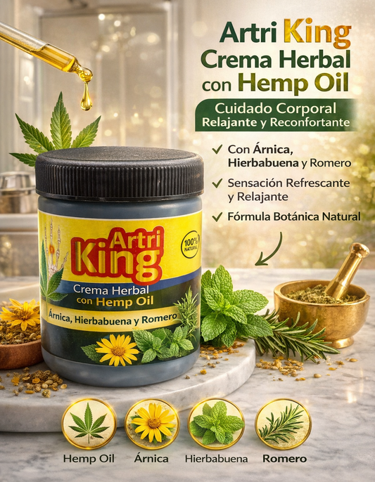 Artri King Crema Herbal con Hemp Oil | Cuidado Corporal Relajante y Reconfortante