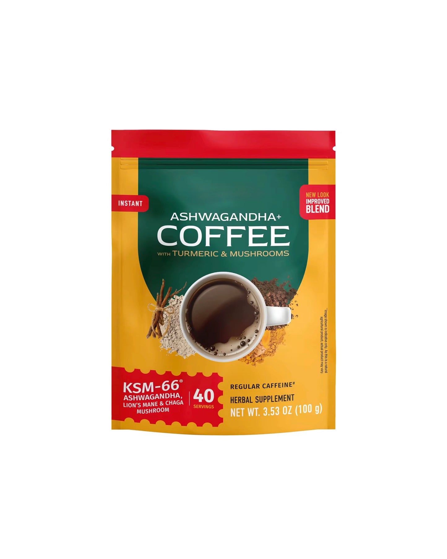 Ashwagandha Coffee con KSM-66, Cúrcuma y Hongos – Energía Natural | 40 Porciones (100g)u