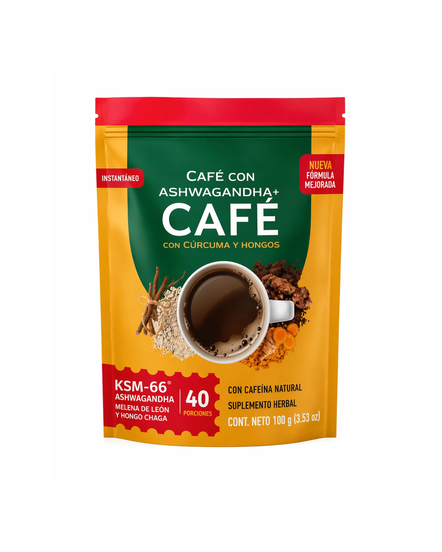 Ashwagandha Coffee con KSM-66, Cúrcuma y Hongos – Energía Natural | 40 Porciones (100g)u