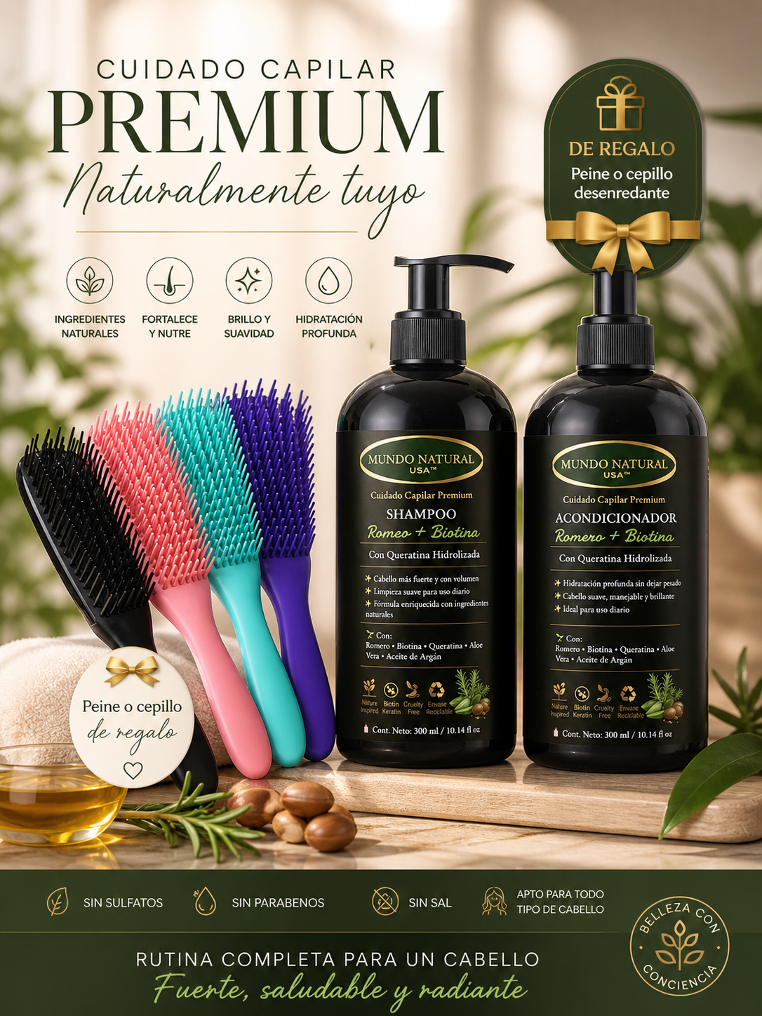 Kit Dúo Romero + Biotina con Queratina (Shampoo + Acondicionador) | Hidratación, Brillo y Cabello Suave, Brillante y Manejable