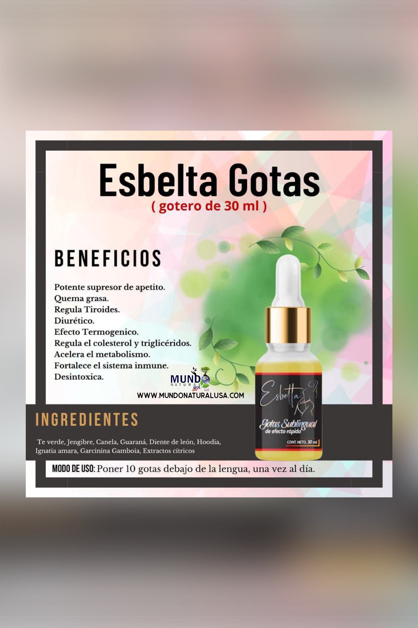 Esbelta Gotas Sublinguales para bajar de Peso