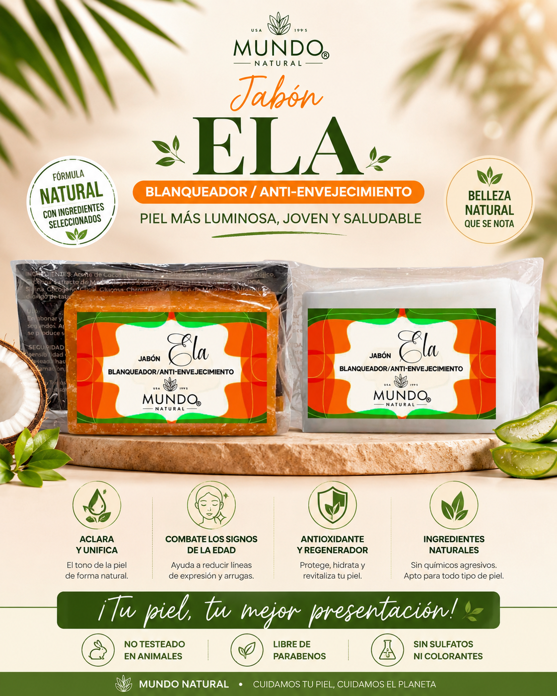 Jabón facial ELA BLANCO Blanqueador/Antienvejecimiento - Facial soap WHITENING / ANTI AGING SOAP