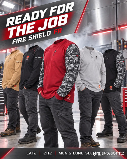 1Fire Shield FR CAT2 Work Shirt – Flame Resistant Long Sleeve | Camisa de trabajo Fire Shield FR CAT2 de manga larga, resistente al fuego 🔥
